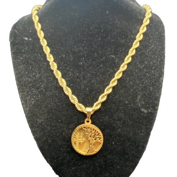 Unbranded Jewelry - Two Trees 2D Pendant Rope Chain Necklace Gold Tone Stainless Steel 5 mm 24"